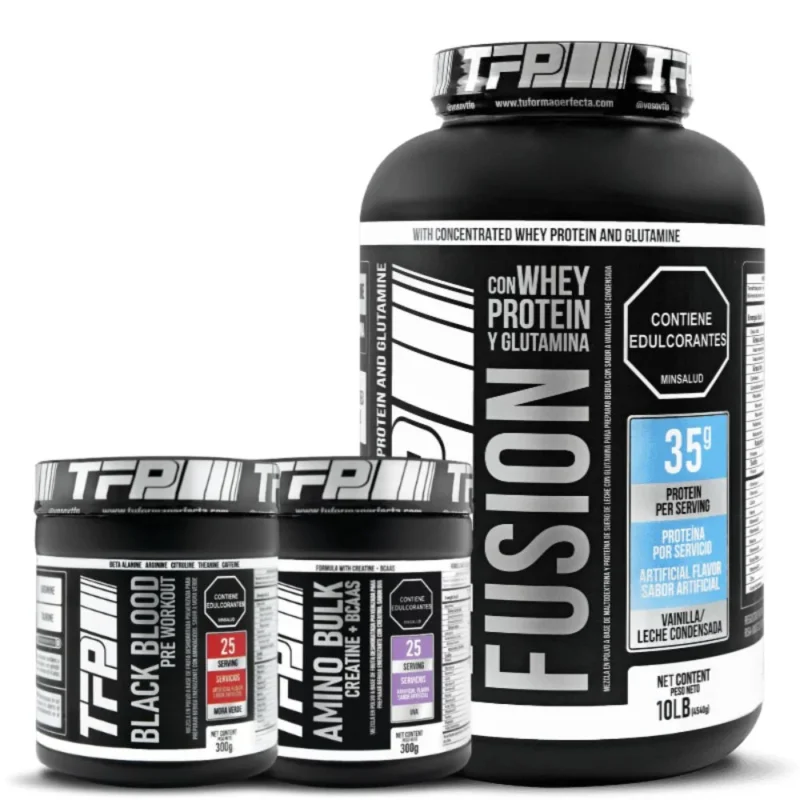 Promocion Proteina TFP Fusion para aumentar musculo con Creatina Monohidratada y pre entrenamiento