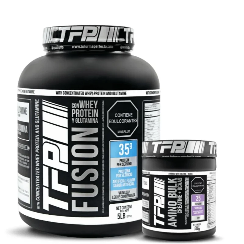 Promocion proteina para aumentar musculo TFP Fusion y monohidrato de creatina