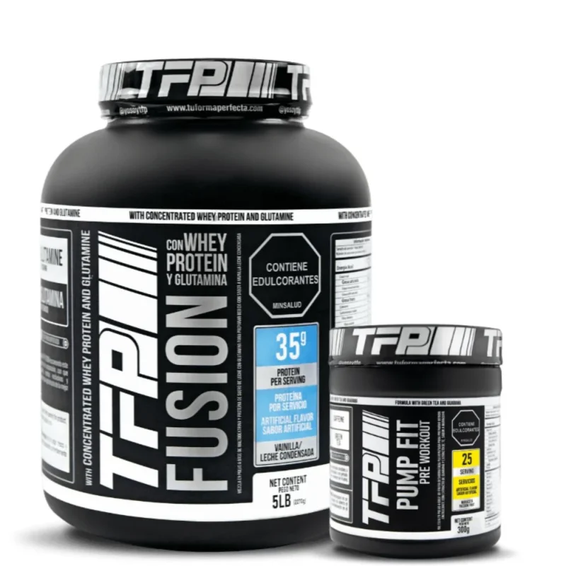 Combo para aumentar masa muscular proteina TFP Fusion y pre entrenamiento