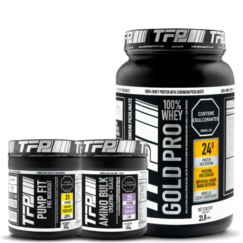 Combo tonificacion muscular proteina TFP Gold Pro aislada, creatina monohidratada y energizante