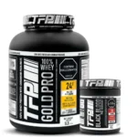 Combo tonificacion y aumento de masa muscular proteina sin grasa TFP Gold Pro y pre entrenamiento para tener mas energia