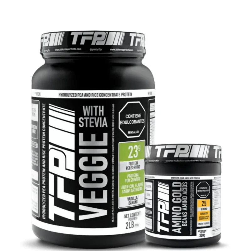 Combo Definicion muscular para veganos proteina 100% veggie y aminoacidos bcaas
