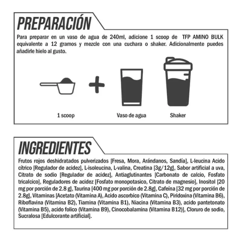 creatina TFP Amino Bulk ingredientes y forma de preparacion