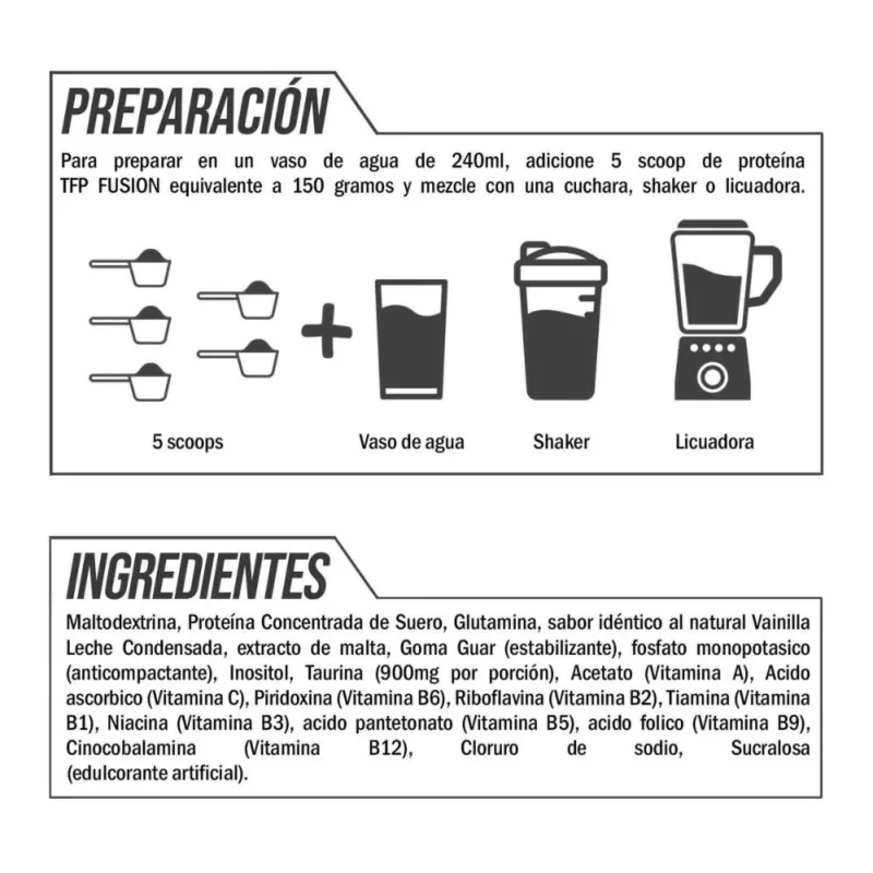 proteina TFP Fusion ingredientes y forma de preparacion