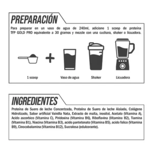 proteina TFP Gold Pro Colageno ingredientes y forma de preparacion