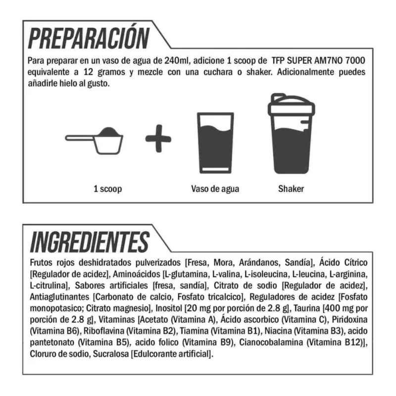 aminoacidos TFP Super Amino 7000 ingredientes y forma de preparacion
