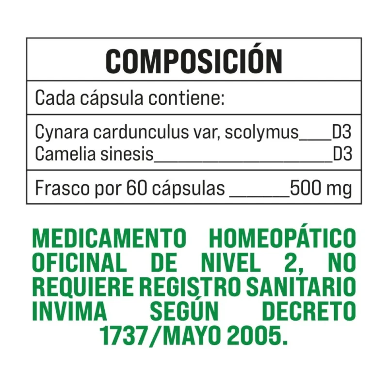 TFP Alcachofa y Te verde tabla nutricional