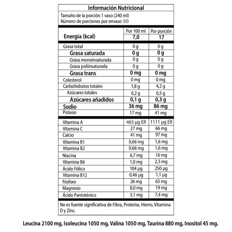 aminoacidos bcaas TFP Amino Gold 600g tabla nutricional
