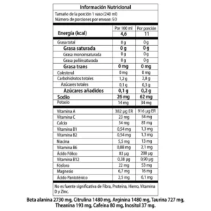 preworkout TFP Black Blood 600g tabla nutricional