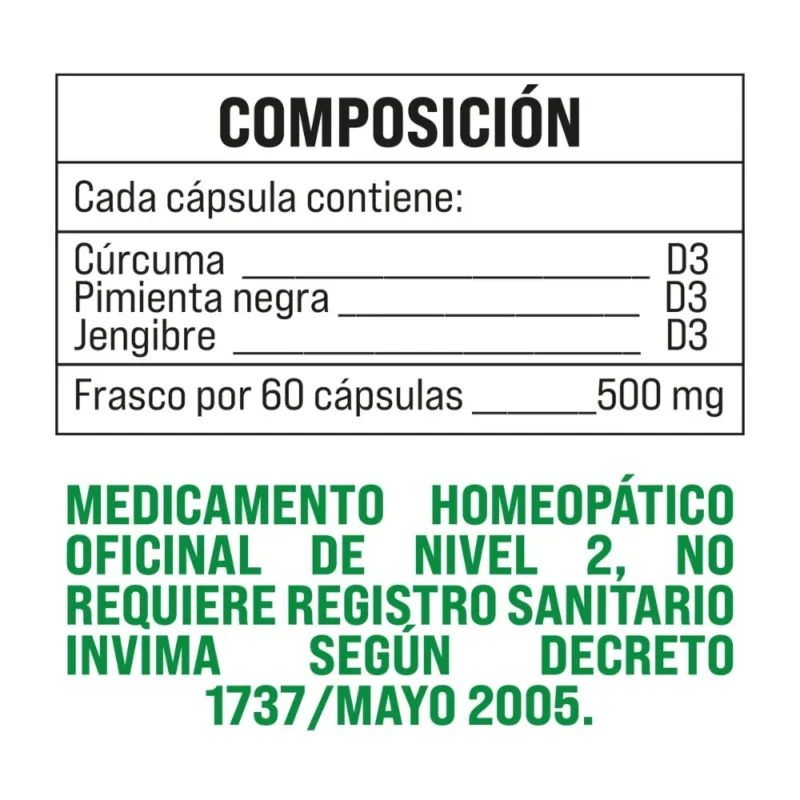 TFP Curcuma, Jengibre y Pimienta negra tabla nutricional